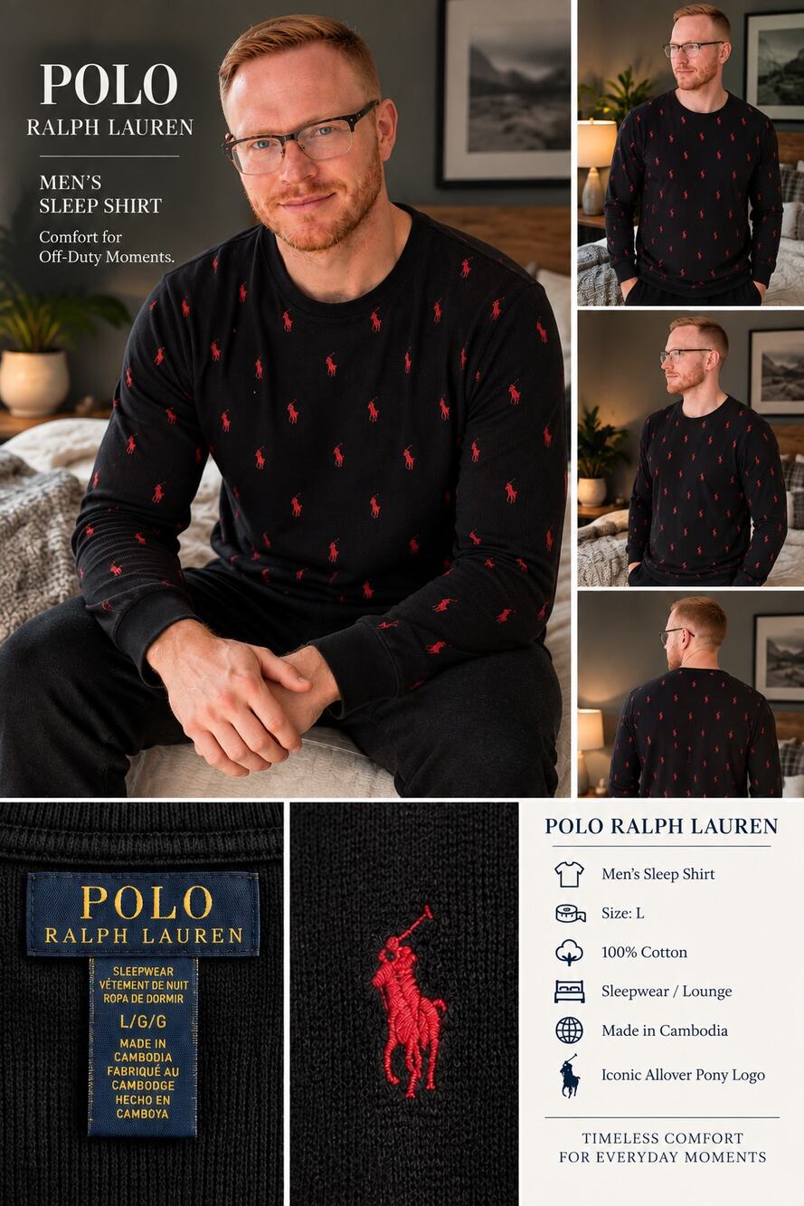 Polo Ralph Lauren Black Red Pony Sleep Shirt Mens L
